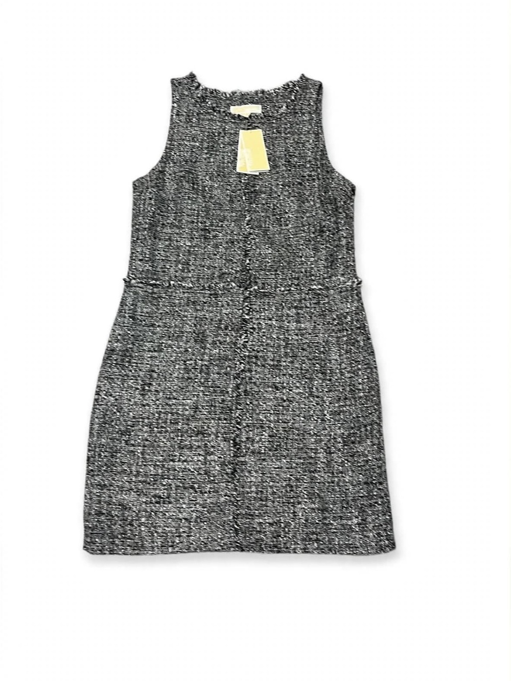 Michael Kors NWT Size 8 Black White Boucle Tweed Shift Dress $250 Fringe Trim